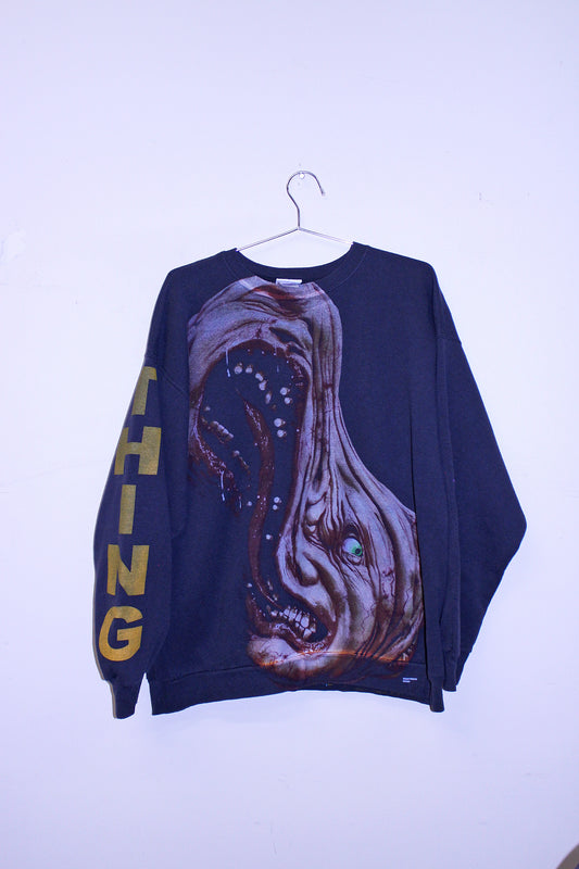 THING on vintage faded hanes 50/50 sweatshirt (L)