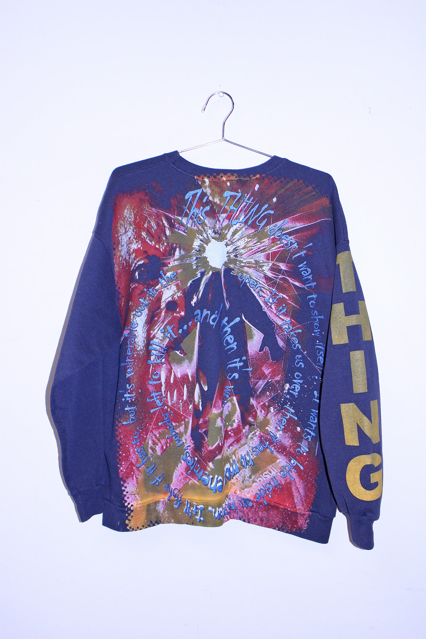 THING on vintage faded hanes 50/50 sweatshirt (L)