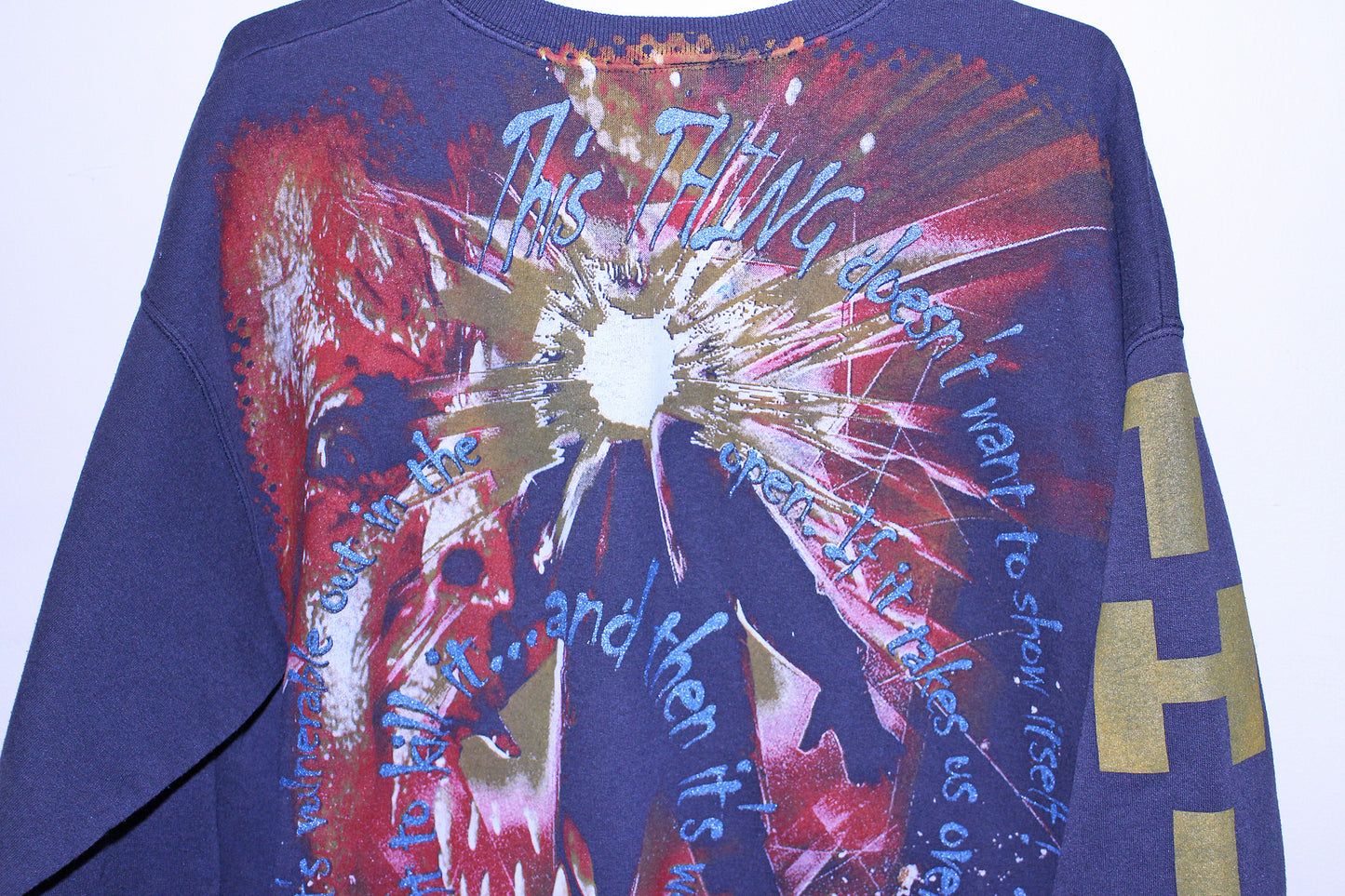 THING on vintage faded hanes 50/50 sweatshirt (L)