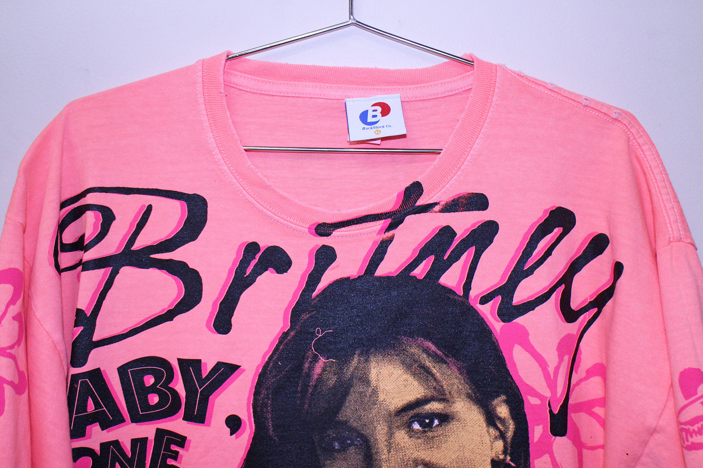 Britney on y2k distessed edge 'Keya brand' Pink tee (XL)