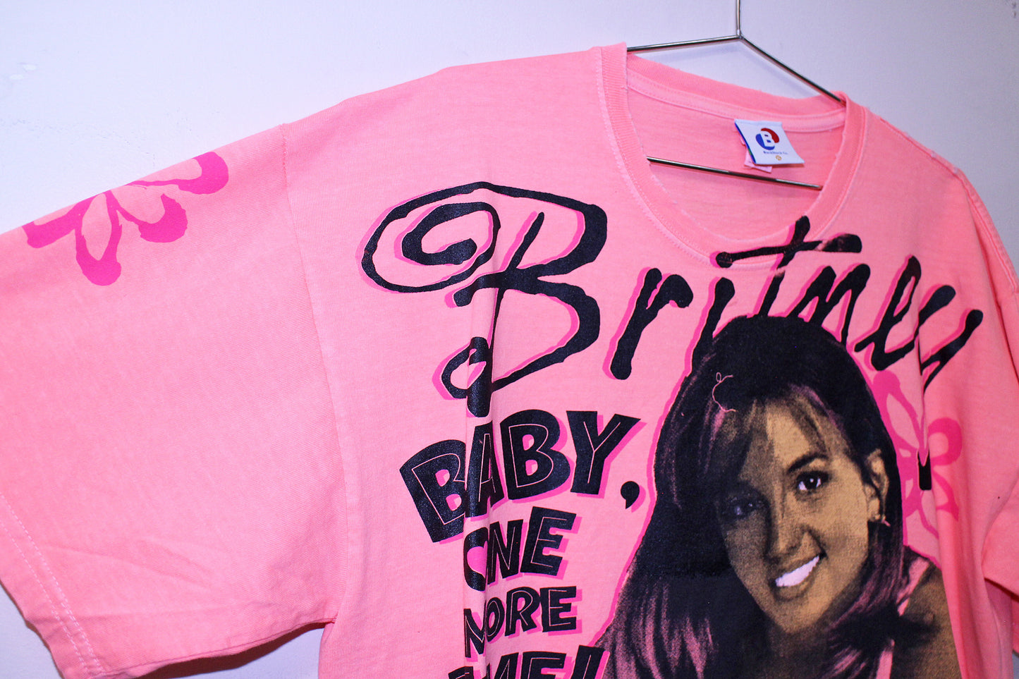 Britney on y2k distessed edge 'Keya brand' Pink tee (XL)