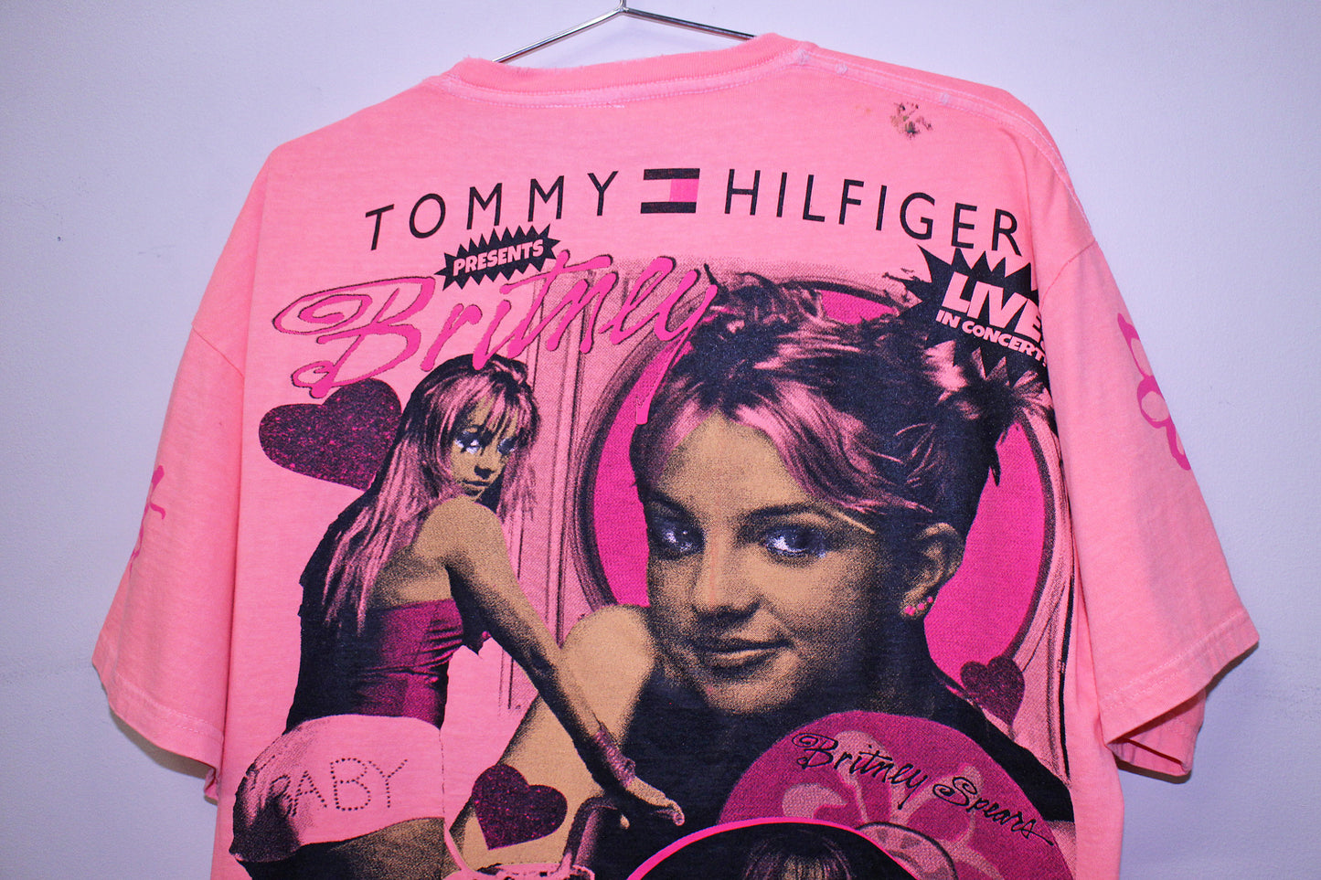 Britney on y2k distessed edge 'Keya brand' Pink tee (XL)