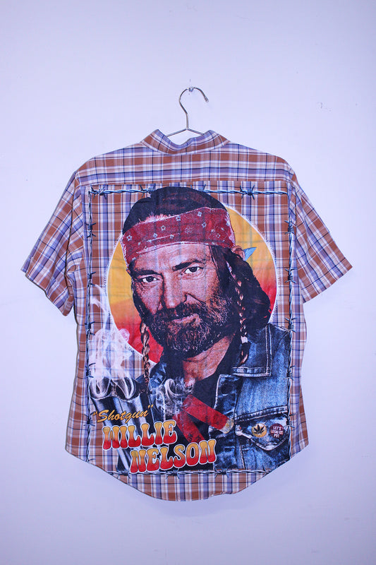 Willie on vintage BC Brandd pearl snap western short sleeve (L)