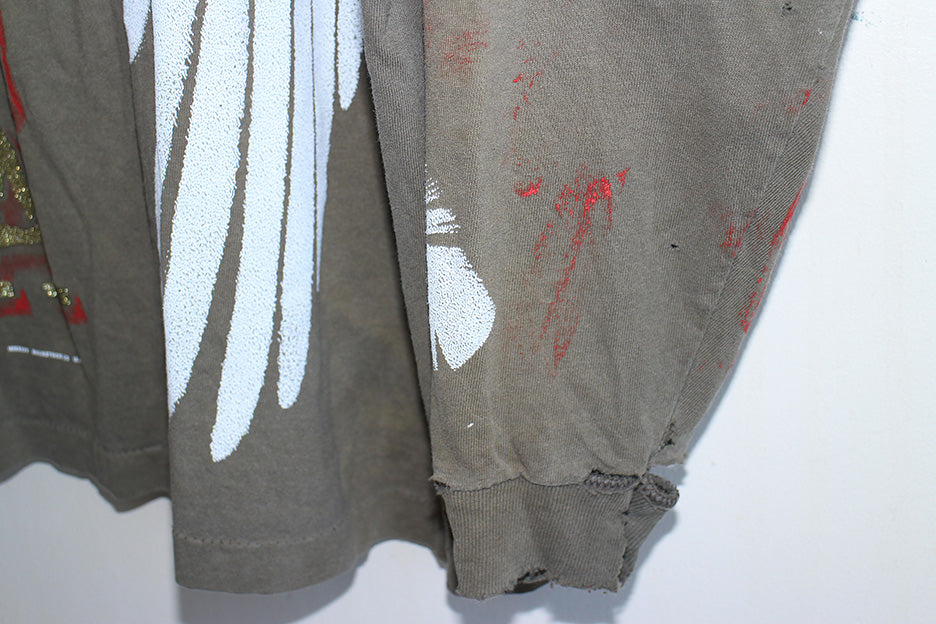 Kurt NIRVANA on Faded & Distressed Tan L/S T-Shirt (XXXL)