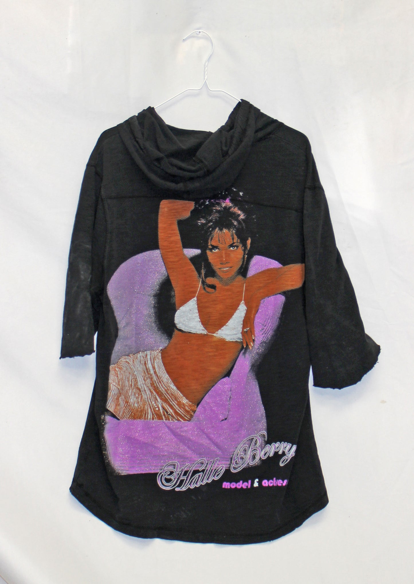 Halle Berry Faded/Distressed Hooded Tee (L)