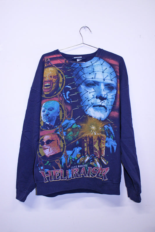 HELLRAISER on vintage Lands End navy sweatshirt (XL)