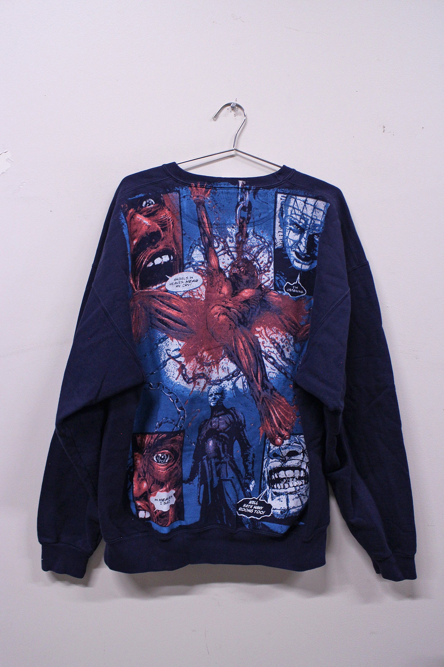 HELLRAISER on vintage Lands End navy sweatshirt (XL)