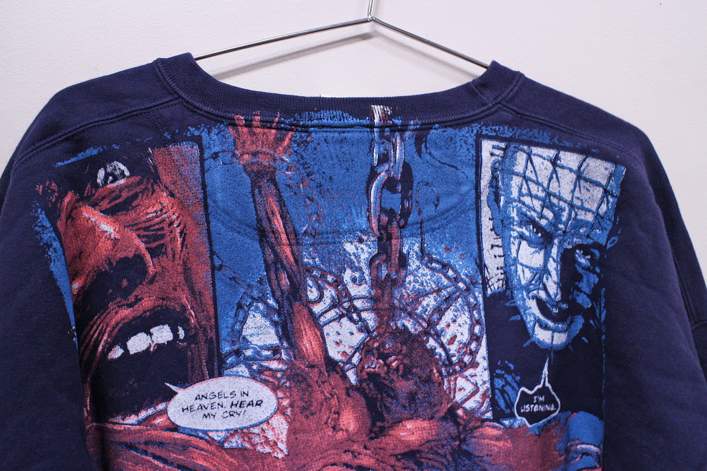 HELLRAISER on vintage Lands End navy sweatshirt (XL)