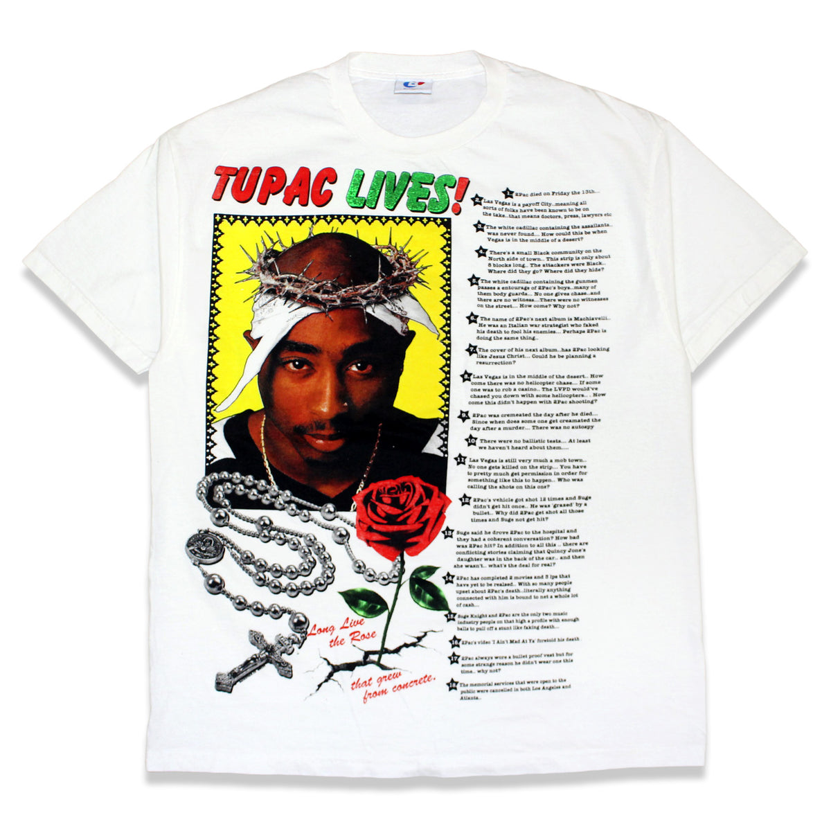 Pac LIVES! 18 Reasons by Chuck D Conspiracies #2 Orig. fan art tee